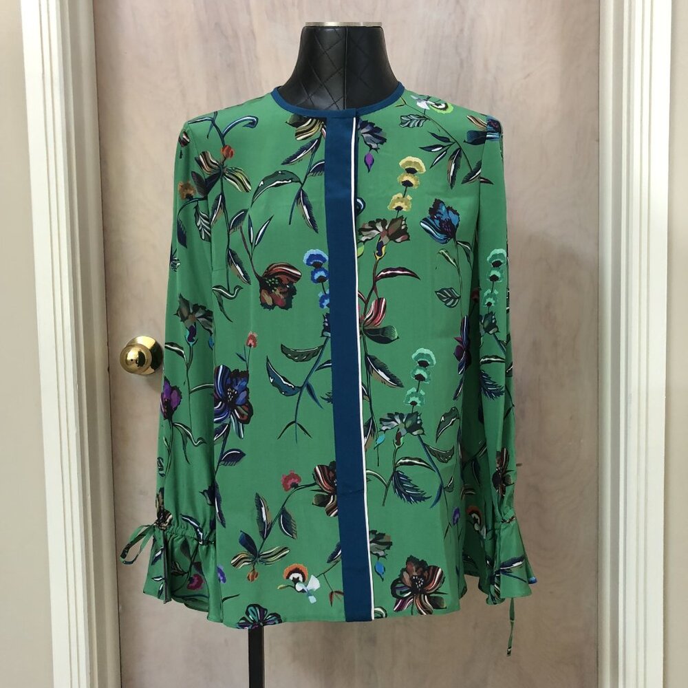 Derek Lam 10 Crosby Green Floral Silk Blouse Size 6